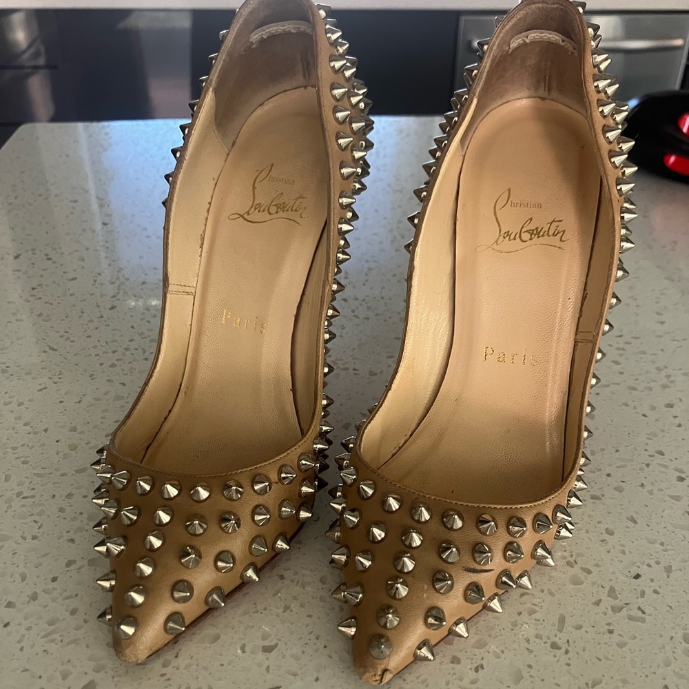 Christian Louboutin Tan Studded Heels - Size 34 / US Size 4